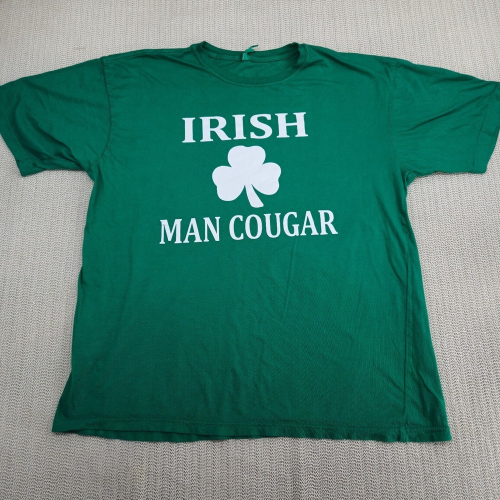 Irish Shirt Men Large Green St Pattys Day Shamrock Beer Man Cougar Graphic Funny